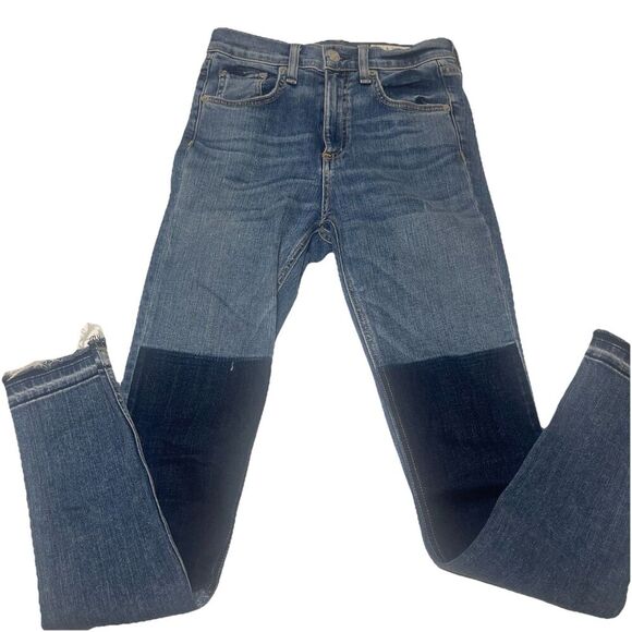 Rag & Bone JEAN Skinny Jeans Sz 25 OLANA Patch Panel Colorblock Raw Hem USA Made - Picture 3 of 11